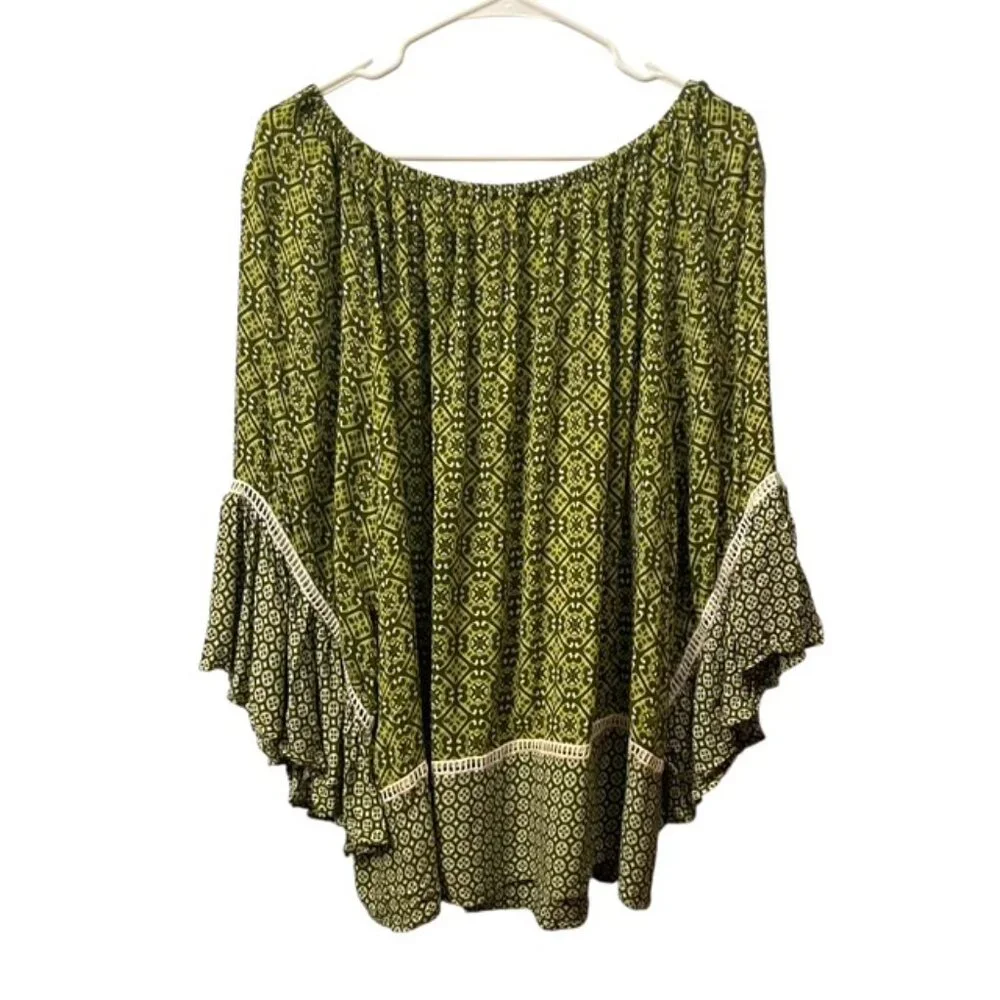 Chico's Boho Geometric Blouse Top Green Flowy Size XL - Picture 2 of 16